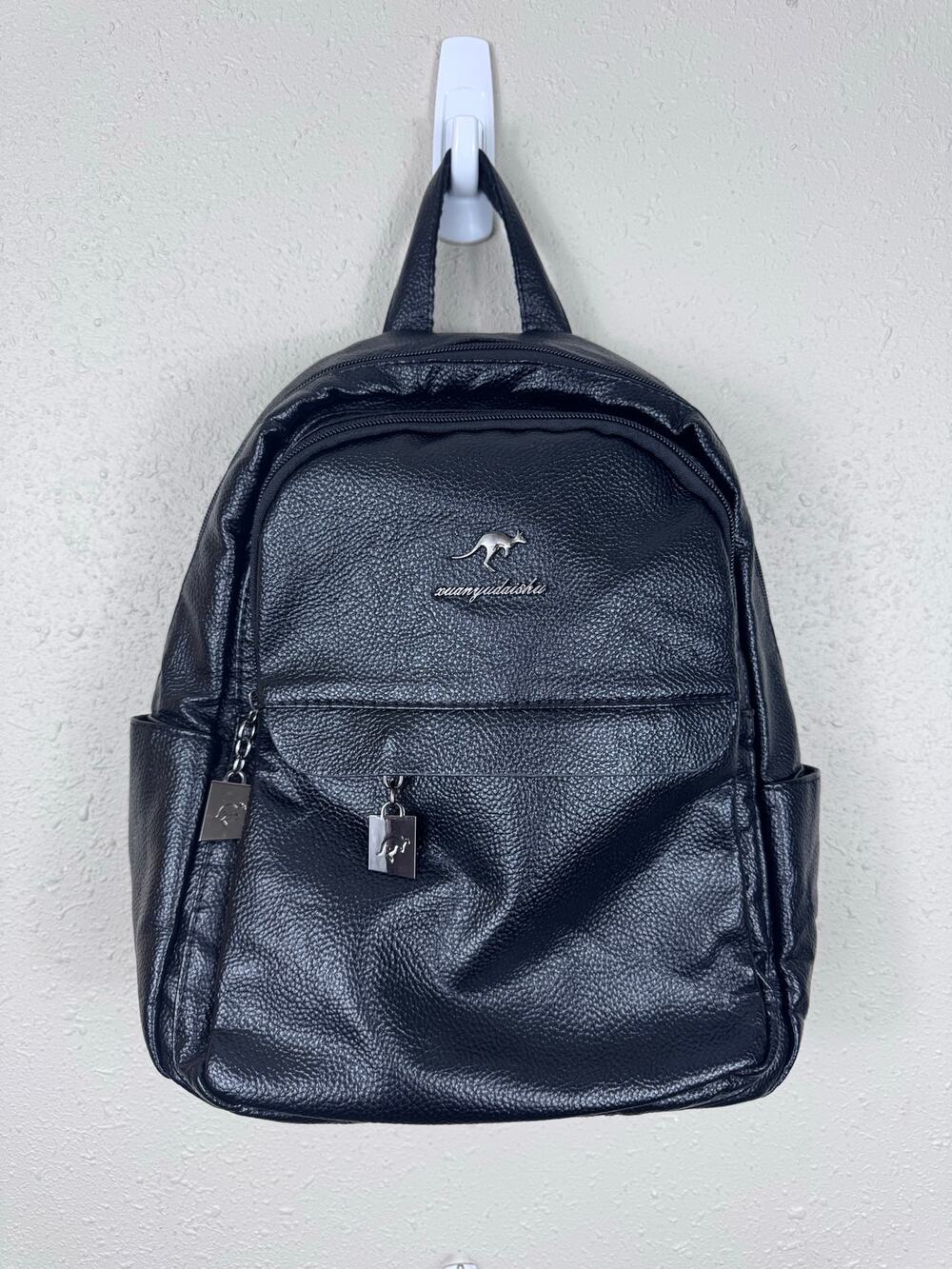 Black Faux Leather Backpack